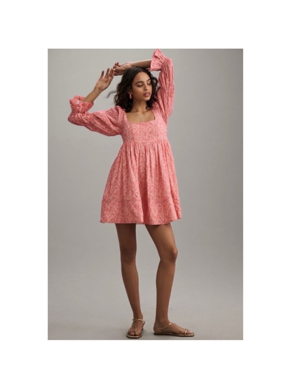 Pilcro /Anthropologie Coral Pink Floral Square-Neck dress